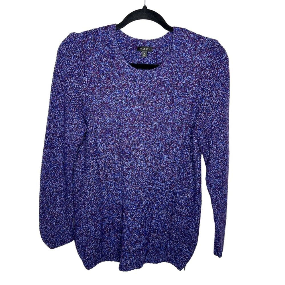 TALBOTS / purple blue marled chunky knit wool blend crew neck sweater / M